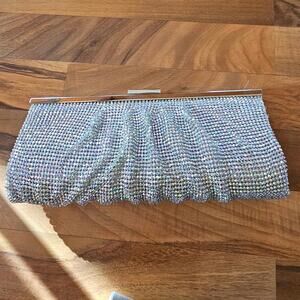 Silver Rhinestone Embellished Evening Clutch Bag